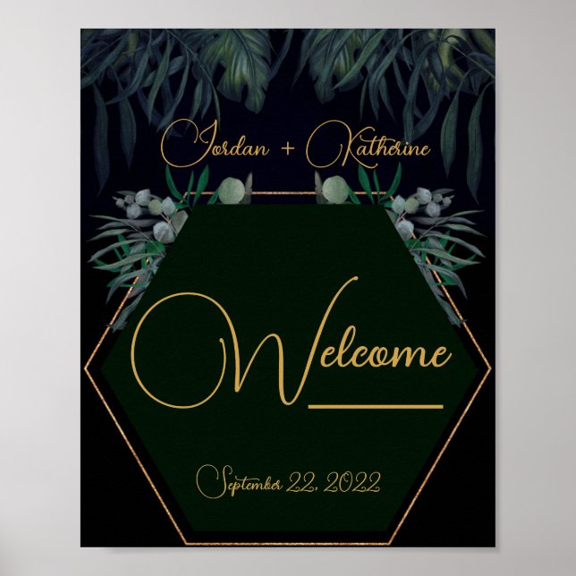 Póster Greenery Eucalyptus Moody Welcome Boda (Frente)