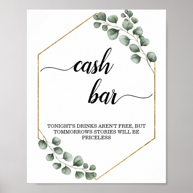 Póster Greenery Eucalyptus Rótulo Geometric Cash Bar (Frente)