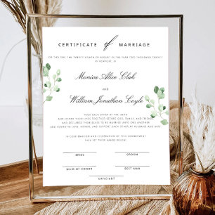 Póster Greenery Floral Boda Certificado De Matrimonio