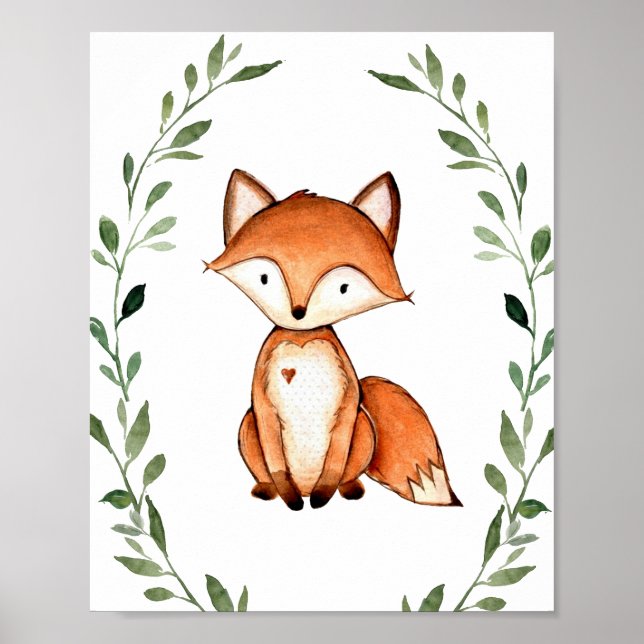Póster Greenery Fox Woodland Animales Nursery Wall Art (Frente)