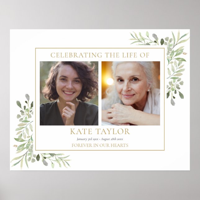 Póster Greenery Funeral Celebration Of Life 2 Photo (Frente)