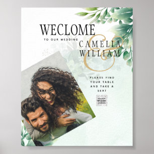 Póster Greenery Gold Eucalyptus BODA QR CÓDIGO Moderno
