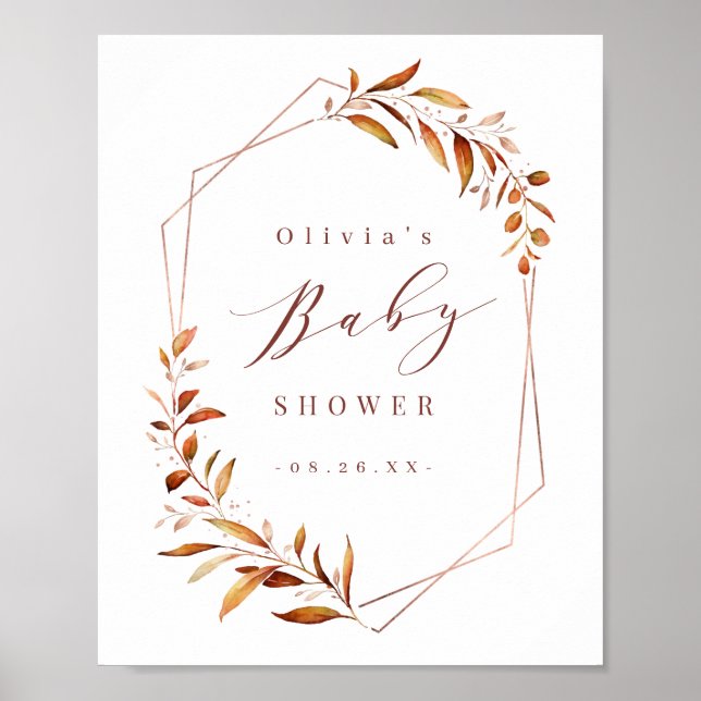 Póster Greenery Gold Geometric Rustic Baby Shower Poster (Frente)