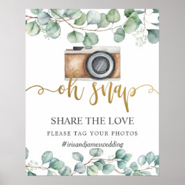Póster Greenery Leaves Share the Love Etiqueta Foto Boda