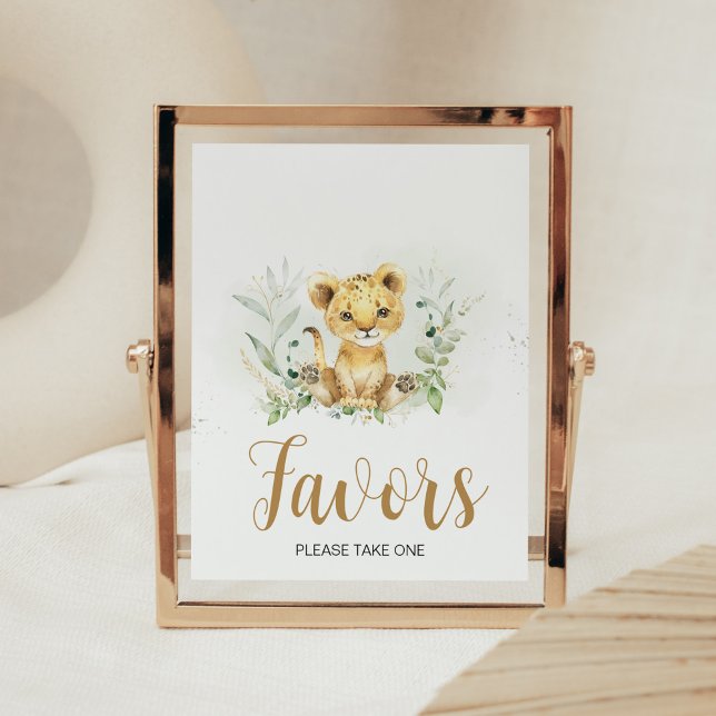 Póster Greenery Lion Baby Shower Favors (Gender Neutral Lion Jungle Baby Shower Favors Sign)