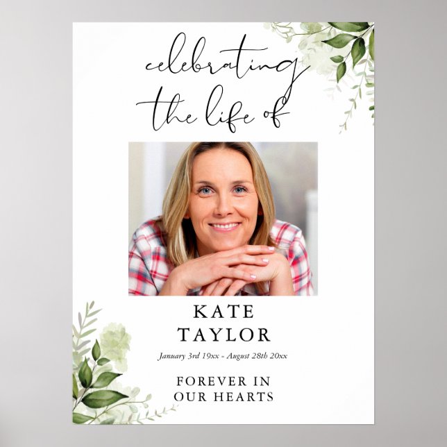 Póster Greenery Memorial Celebration Of Life Photo (Frente)