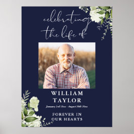 Póster Greenery Navy Blue Celebration Of Life Photo