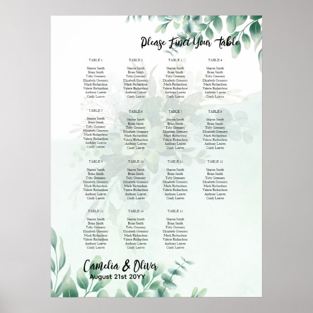 Póster Greenery Presupuestario Eucalyptus SeATING CHART B (Frente)