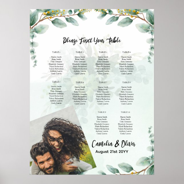Póster Greenery Presupuestario Eucalyptus SeATING CHART B (Frente)