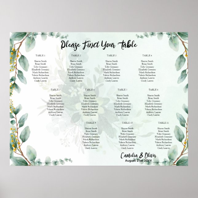 Póster Greenery Presupuestario Eucalyptus SeATING CHART B (Frente)