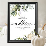 Póster Greenery Pumpkin Bridal Shower Advice Sign<br><div class="desc">Lovely greenery eucalyptus watercolor, pumpkin fall-themed bridal shower advice, and well wishes sign. Easy to personalize with your details. Please get in touch with me via chat if you have questions about the artwork or need customization. PLEASE NOTE: For assistance on orders, shipping, product information, etc., contact Zazzle Customer Care...</div>
