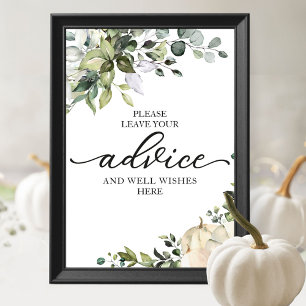 Póster Greenery Pumpkin Bridal Shower Advice Sign