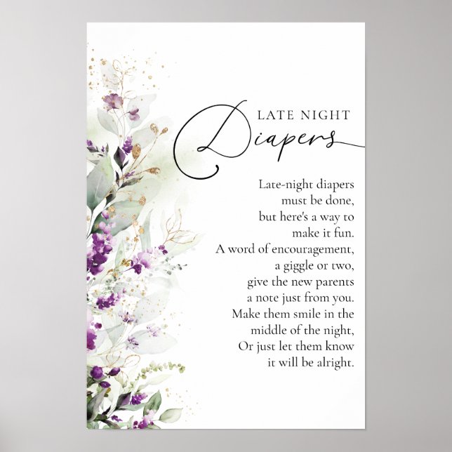 Póster Greenery Purple Lilac Poster de Baby Shower (Frente)