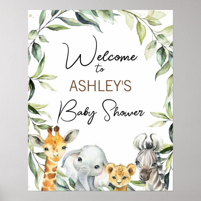 Póster Greenery Safari Baby Shower Welcome Poster (Frente)
