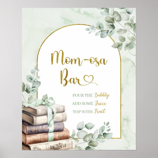Póster Greenery Sage Storybook Baby Shower Mom-osa Poster (Frente)