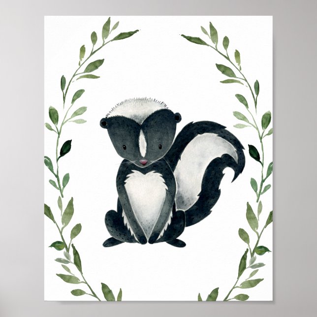 Póster Greenery Skunk Woodland Animals Nursery Wall Art (Frente)