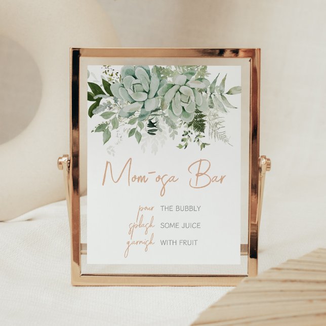 Póster Greenery Succulent Baby Shower Mom Osa Bar (Succulent Gender Neutral Baby Shower Mom Osa Bar Sign)
