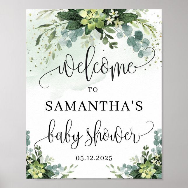 Póster Greenery succulent baby shower welcome sign (Frente)