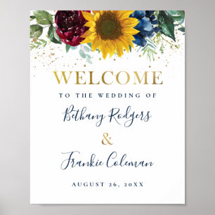 Póster Greenery Sunflower Floral Gold Purpurina Boda