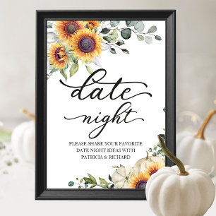 Póster Greenery Sunflowers Fall Date Night Jar Sign
