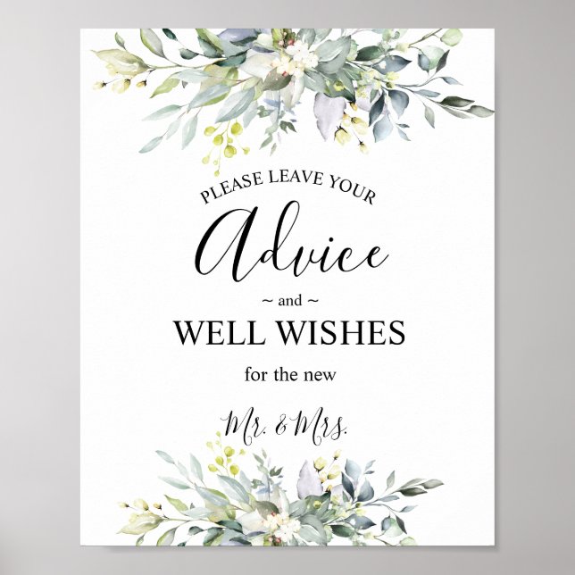 Póster Greenery Watercolor Advice & Wings Boda (Frente)