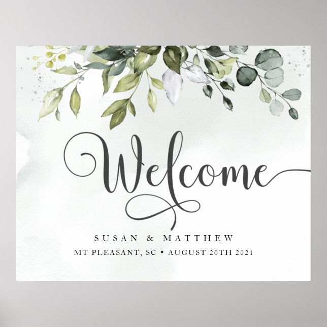 Póster Greenery Wedding Welcome Sign (Frente)
