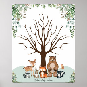 Póster Greenery Woodland Thumbprint Tree Guestbook Sign