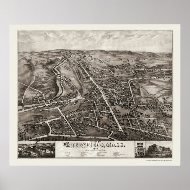 Póster Greenfield, MAMÁES Mapa Panorámico - 1877 (Frente)