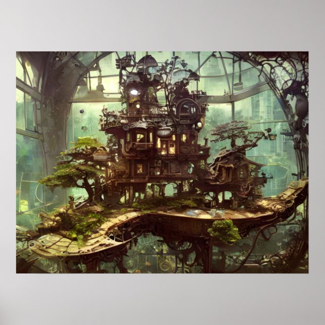 Póster Greenhouse Steampunk en la jungla (Frente)