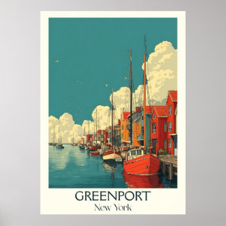 Póster Greenport New York Vintage Harbour Bot Art
