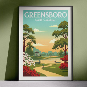Póster Greensboro Carolina del Norte vintage