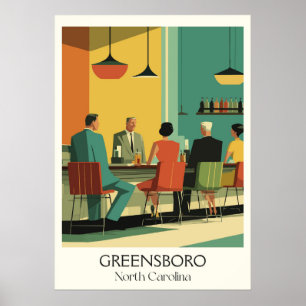 Póster Greensboro NC Vintage Diner City Life Travel Art