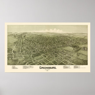 Póster Greensburg, mapa panorámico del PA - 1901