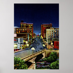 Póster Greenville Carolina del Sur en la noche