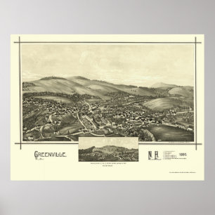Póster Greenville, mapa panorámico del NH - 1886