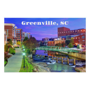 Póster Greenville, río Reedy de Carolina del Sur de noche