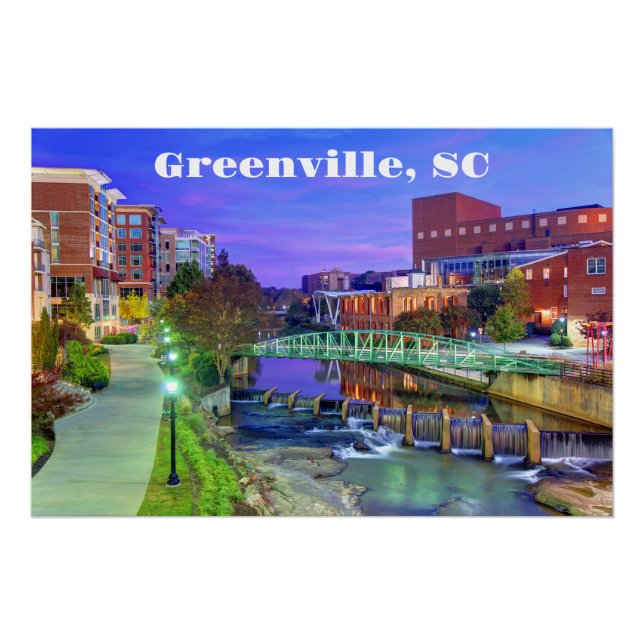 Póster Greenville, río Reedy de Carolina del Sur de noche (Anverso)