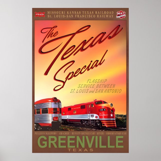 Póster Greenville Texas Special Retro Train Poster MKT (Frente)