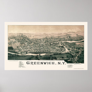 Póster Greenwich, Mapa Panorámico de Nueva York - 1885