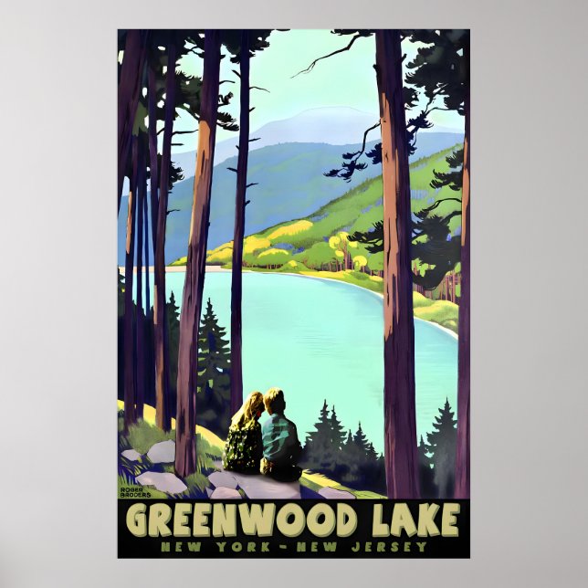 Póster Greenwood Lake New York Jersey Girl and Boy Travel (Frente)
