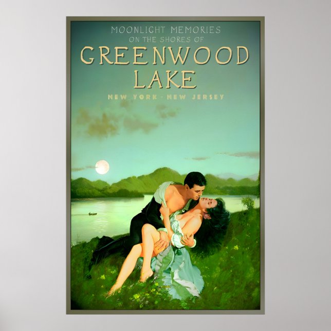 Póster Greenwood Lake New York New Jersey Moonlight (Frente)