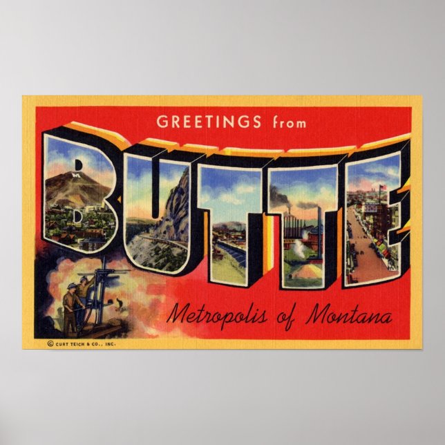 Póster Greetings from Butte Metropolis of Montana (Frente)