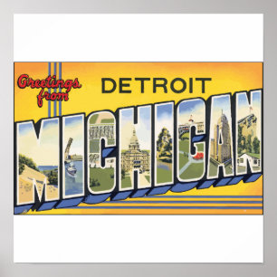 Póster Greetings From Detroit Michigan, Vintage