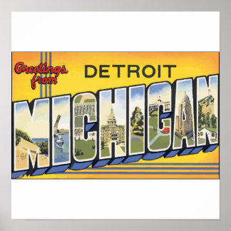 Póster Greetings From Detroit Michigan, Vintage