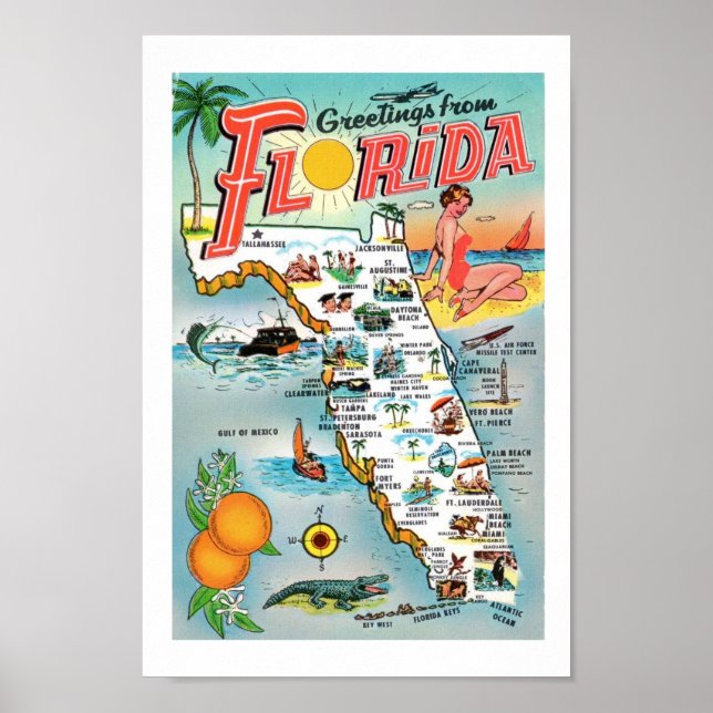 Póster Greetings From Florida 8x12 Print (Frente)