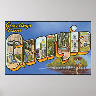 Póster Greetings From Georgia, Vintage
