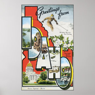 Póster Greetings From Idaho, Vintage