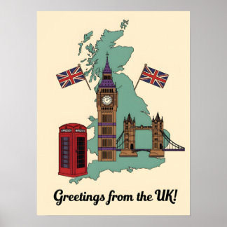 Póster Greetings from the UK British Landmarks Travel