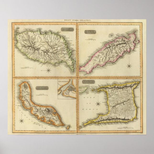 Póster Grenada, Tobago, Trinidad, Curacao (Frente)