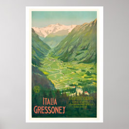 Póster Gressoney Italia Ferrocarril Estatal Italiano Anti